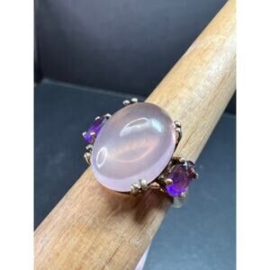 Rose Quartz & Amethyst Gold Plated 925 Ring Size 7 NWT